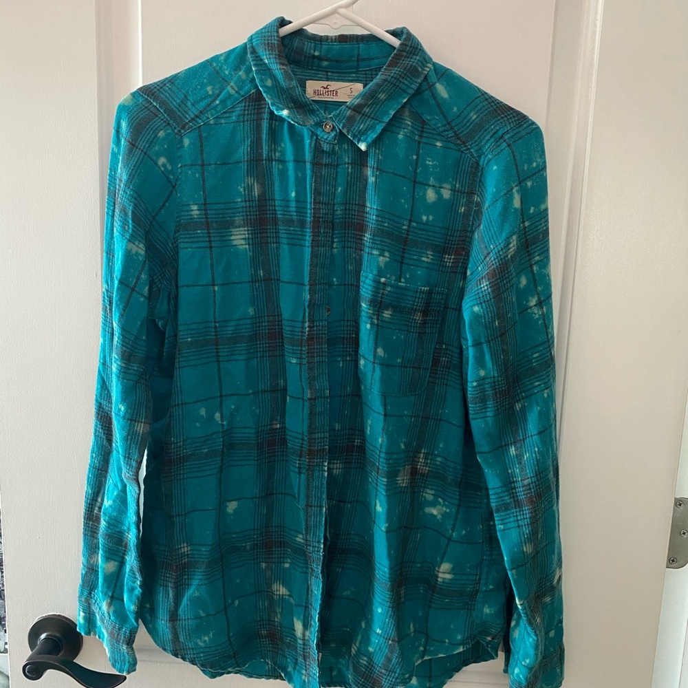 HOLISTER acid wash blue green flannel